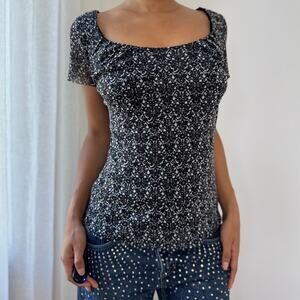 Vintage Black & White Floral Mesh Top by Marella (S/M)